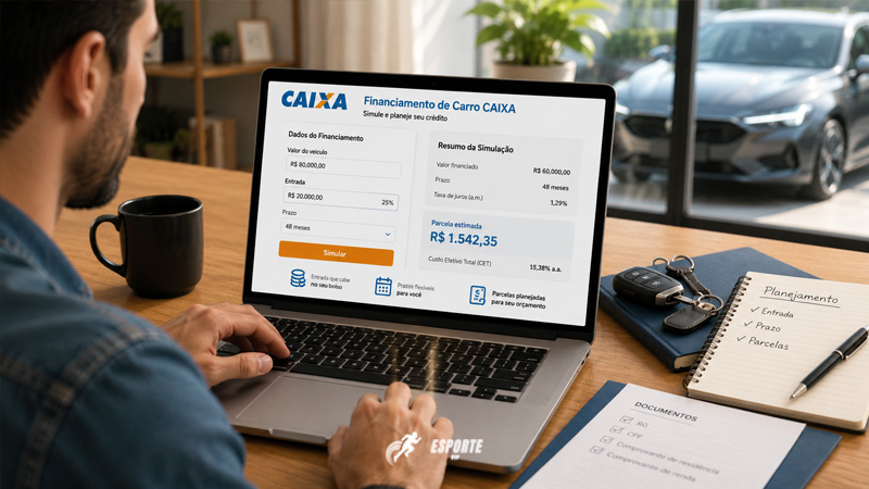 Financiamento de carro Caixa e como solicitar crédito com entrada, prazo e parcelas planejadas